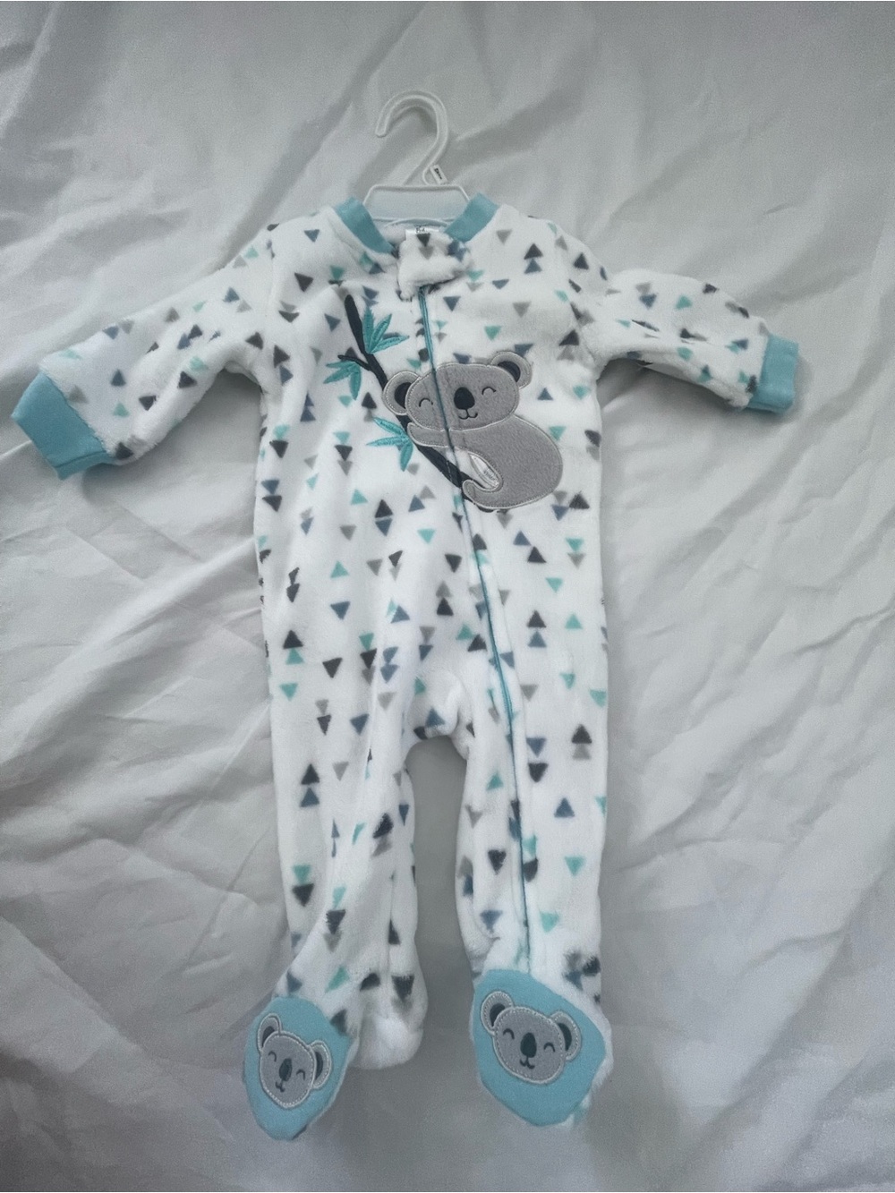 White and Light Blue Koala Fleece One-Piece Footie for Kids